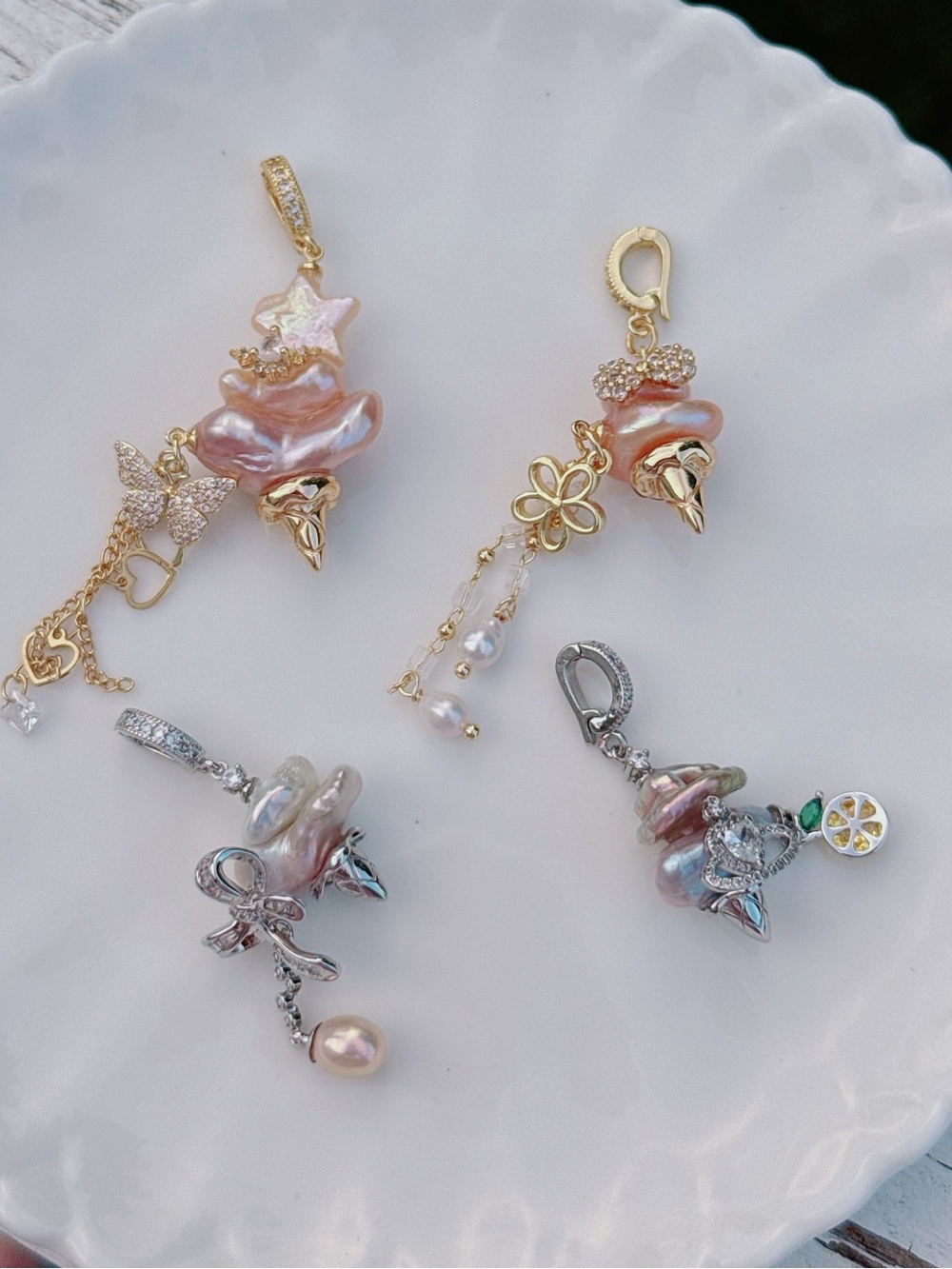 26P480 Handmade Freshwater Baroque Pearl Ice cream Cone Detachable Pendants